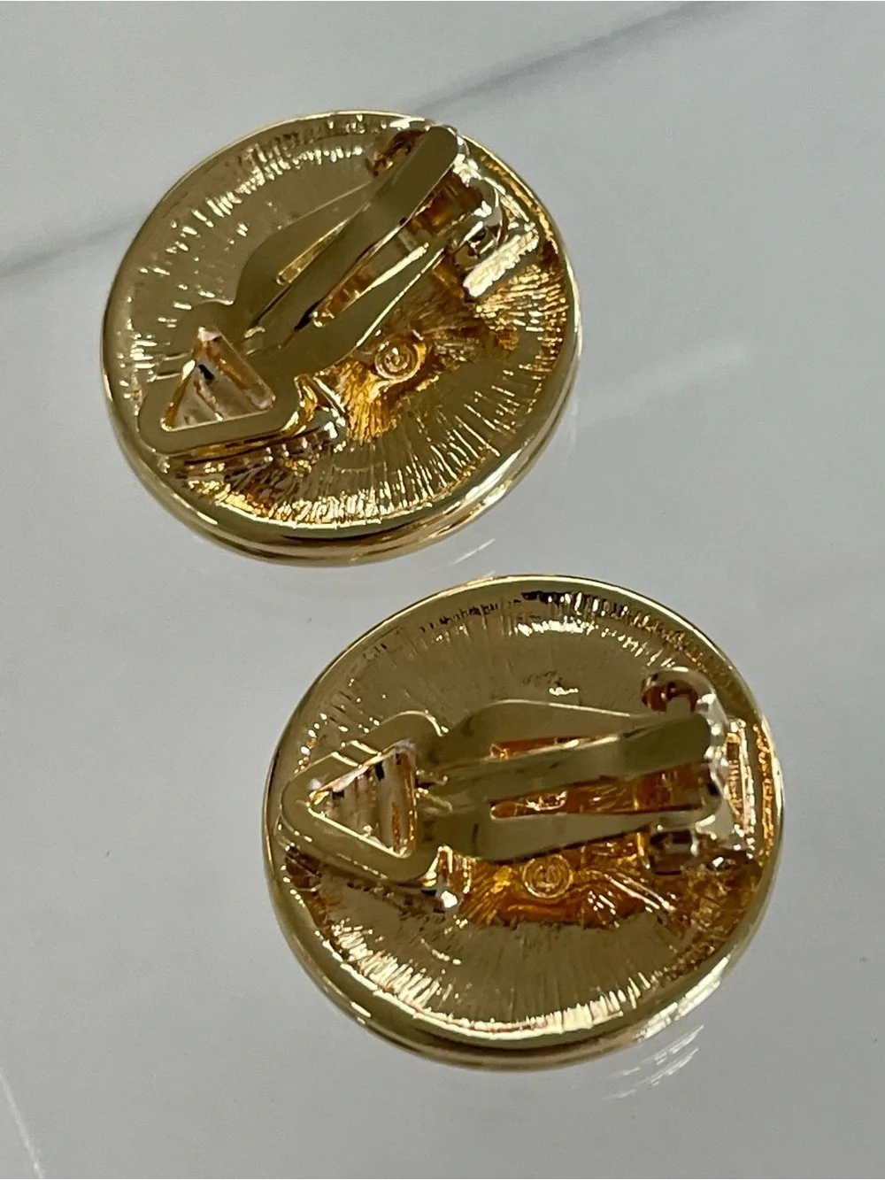 Vintage Liz Claiborne Gold-Tone Clip-On Earrings With Embossed Rose Motif